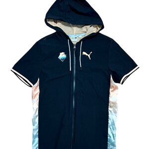 Puma x Pink Dolphin Black Short Sleeve Full Zip Shirt With Hood, Men's Medium